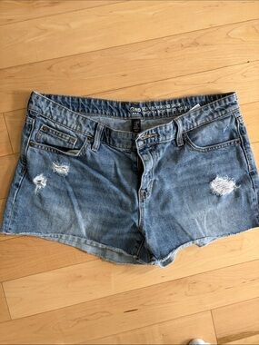 GAP Distressed Medium Blue Denim Boyfriend Shorts